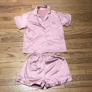 Rose Pink Silk Pajama Set with Leah on Pocket. Size Girls 12( XS).